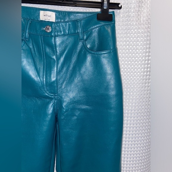 Women’s WILFRED Aritzia stretchy faux leather high waisted green pants size 2 - Picture 3 of 15